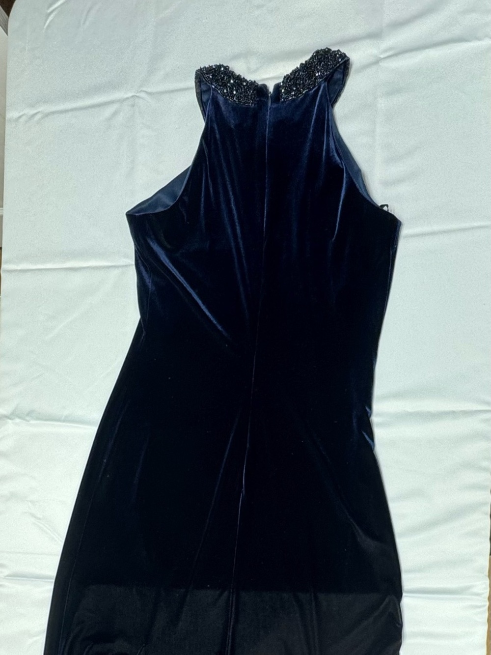 Alex Evenings Vintage Navy Blue Velvet Sleeveless With Beaded Neckline - Size 10 - Picture 12 of 12